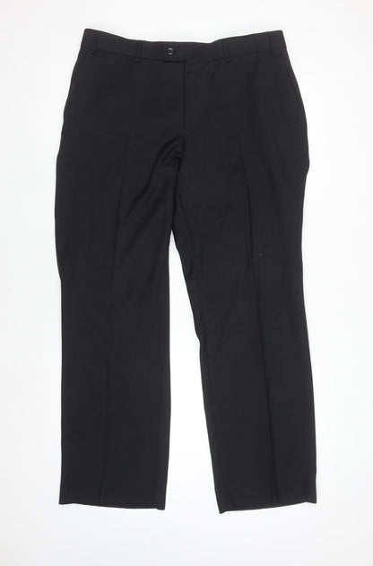Mens UK Size 42R Grahame Regular Fit Dress Pants Black Trousers