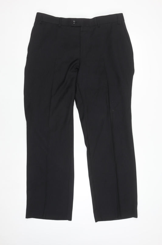 Mens UK Size 42R Grahame Regular Fit Dress Pants Black Trousers