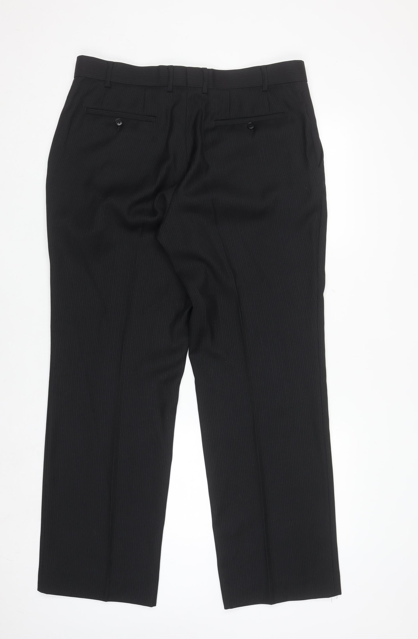 Mens UK Size 42R Grahame Regular Fit Dress Pants Black Trousers