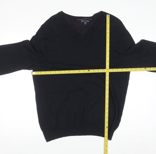 Gap Men's Black Cotton V-Neck Jumper Size L Classic Knit