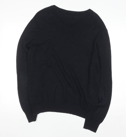 Gap Men's Black Cotton V-Neck Jumper Size L Classic Knit