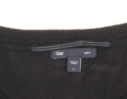 Gap Men's Black Cotton V-Neck Jumper Size L Classic Knit