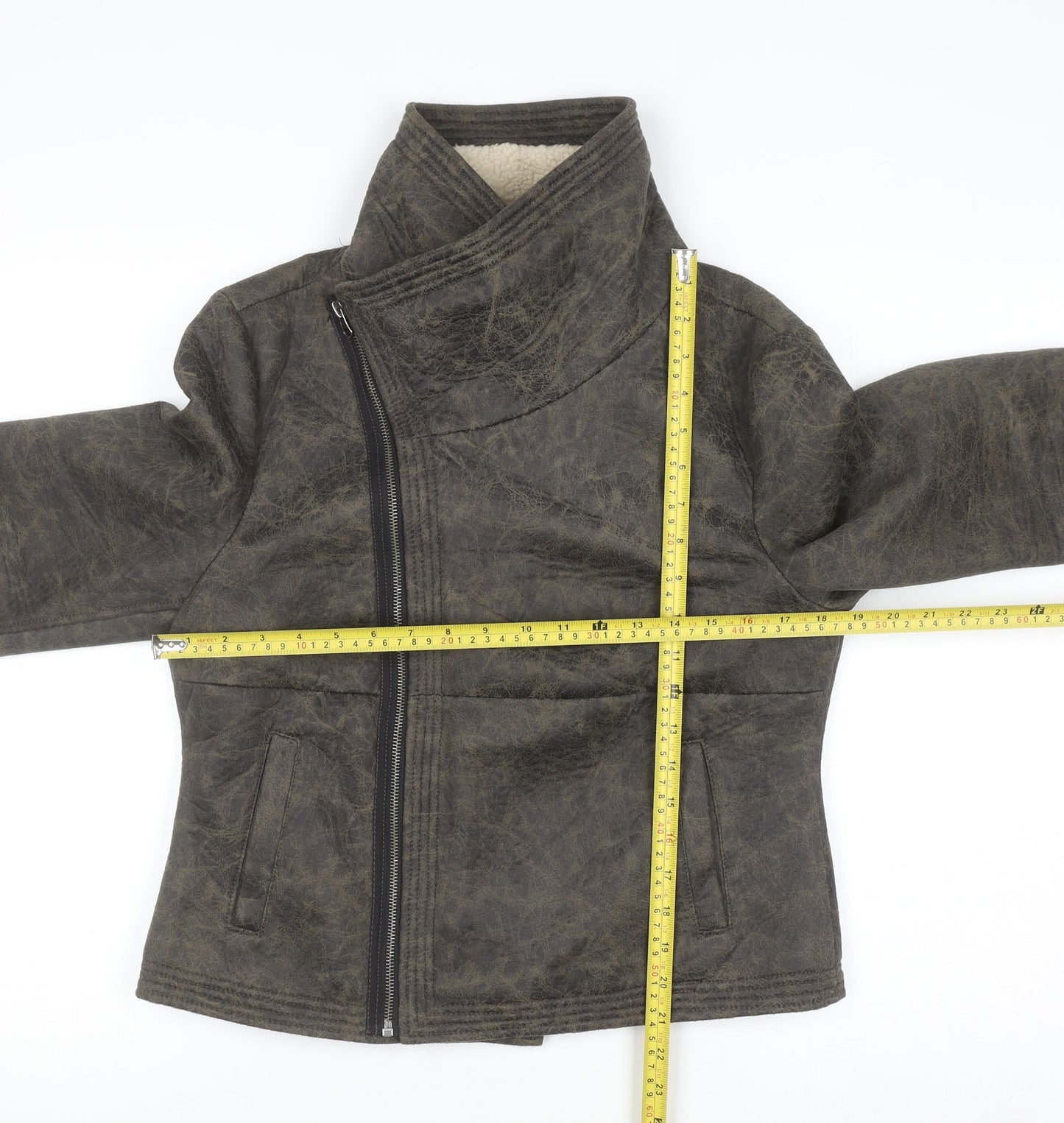 Womens UK Size 14 Girl Xpress Brown Biker Coat