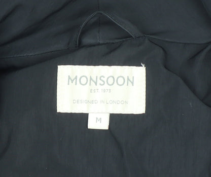 Monsoon Women's Black Long Puffer Coat M Winter Zip Jacket