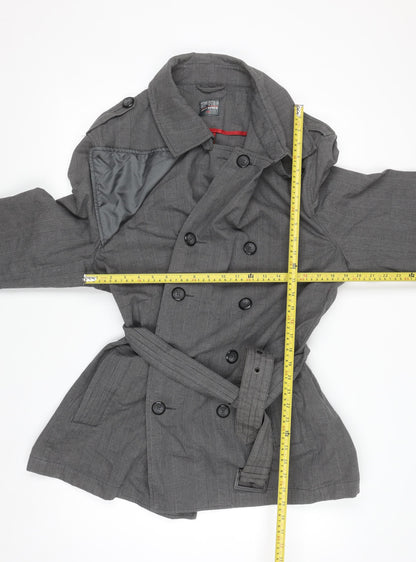 Jeff Banks Women Grey Trench Coat 2XL Belted Cotton Mid-Length