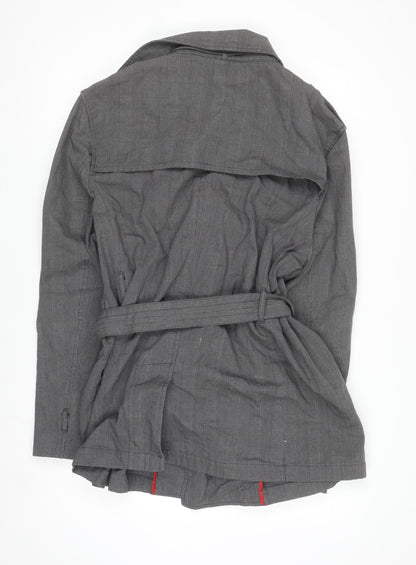 Jeff Banks Women Grey Trench Coat 2XL Belted Cotton Mid-Length