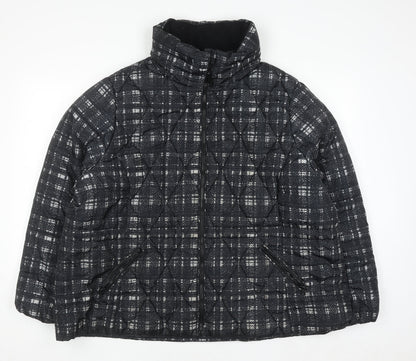 Marks and Spencer Women's Black Check Quilted Puffer Jacket Size 24