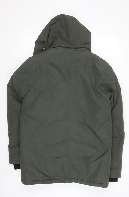 H&M Girls Green Hooded Parka Coat 13-14 Years Polyester Lined Winter Jacket