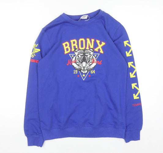 Additional front view of COMFISH Teens Blue Bronx Graphic Print Pullover Sweatshirt 164