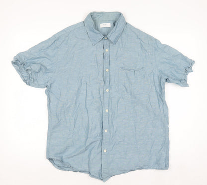 Uniqlo Men’s Blue Linen Cotton Short Sleeve Button-Up Shirt XL