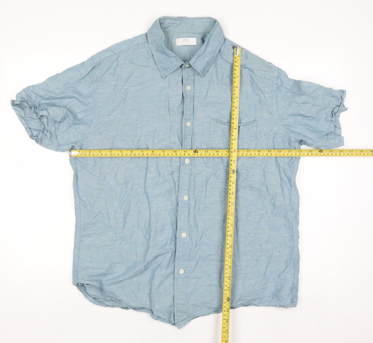 Uniqlo Men’s Blue Linen Cotton Short Sleeve Button-Up Shirt XL