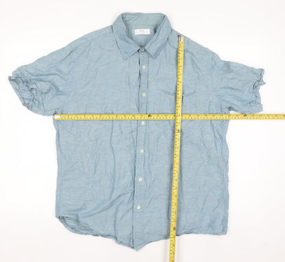 Uniqlo Men’s Blue Linen Cotton Short Sleeve Button-Up Shirt XL