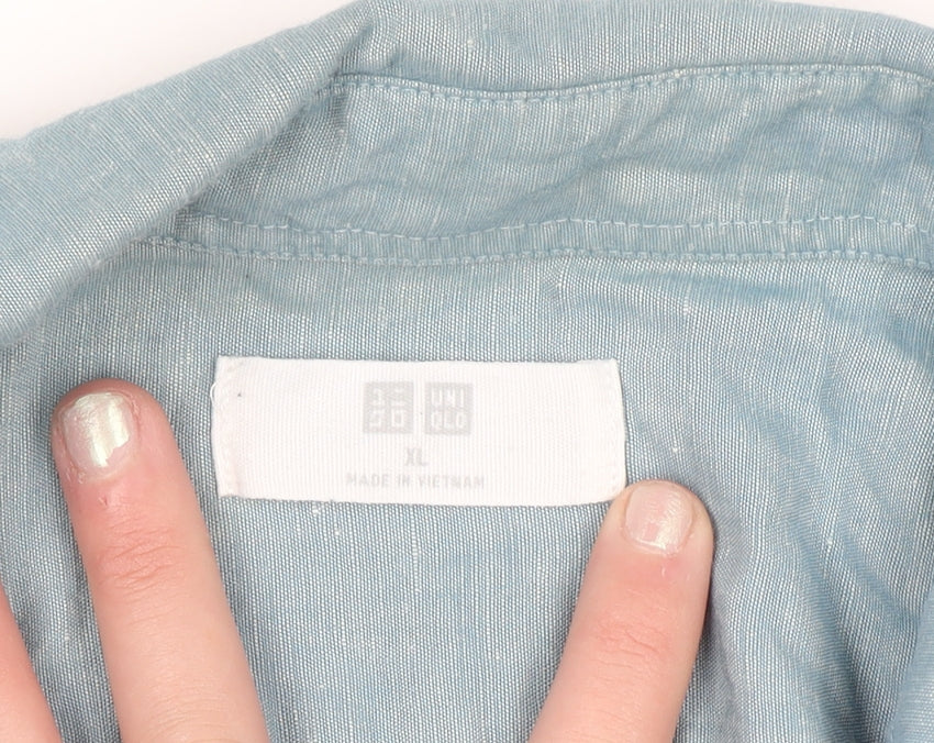 Uniqlo Men’s Blue Linen Cotton Short Sleeve Button-Up Shirt XL