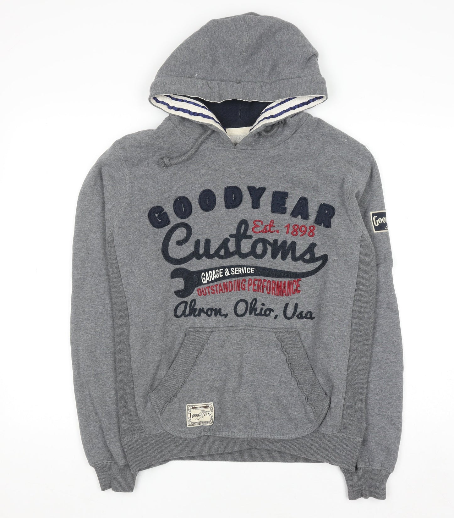 Mens UK Size S Goodyear Grey Pullover Hoodie