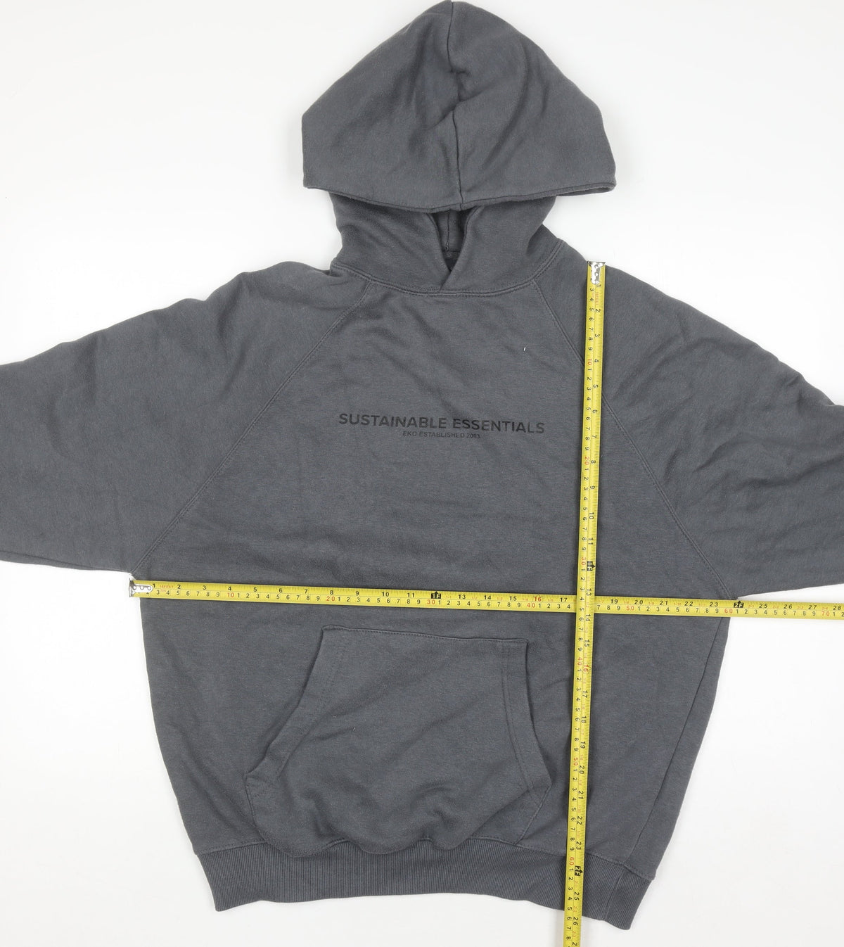 Mens UK Size S EKO Sustainable Essentials Grey Pullover Hoodie