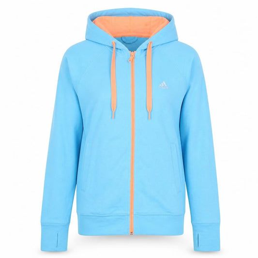 Front view of Adidas unisex blue full zip climalite hoodie xs