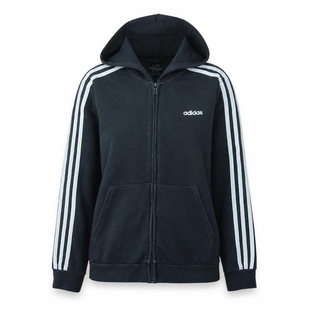 Front view of Adidas Women's Black Full Zip Hoodie L 16-18 Classic Hooded Sweatshirt