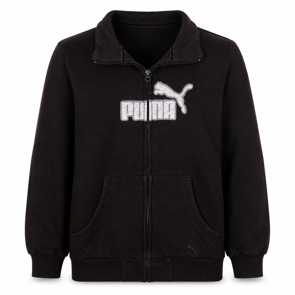 Front view of Puma women’s black full zip hoodie sweatshirt uk 14 l logo cotton blend