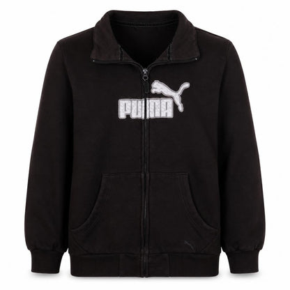 Front view of Puma women’s black full zip hoodie sweatshirt uk 14 l logo cotton blend