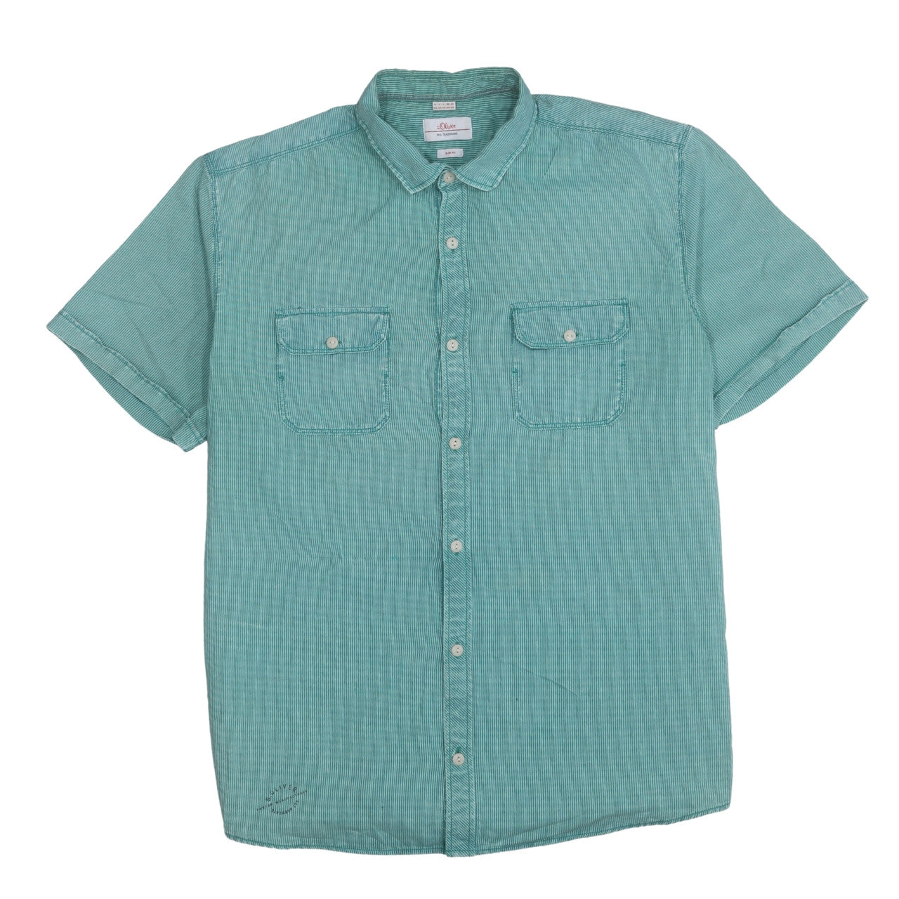 s.Oliver Men's Green Slim Fit Short Sleeve Button-Up Casual Shirt XXL