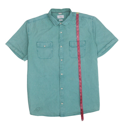s.Oliver Men's Green Slim Fit Short Sleeve Button-Up Casual Shirt XXL