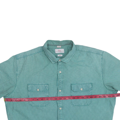 s.Oliver Men's Green Slim Fit Short Sleeve Button-Up Casual Shirt XXL