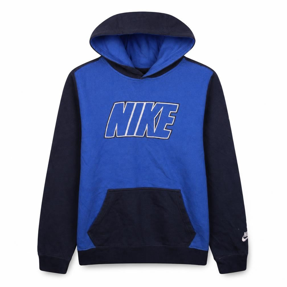 Front view of Nike Teens Blue & Navy Pullover Hoodie Sweatshirt XL 13-15Y Logo Print