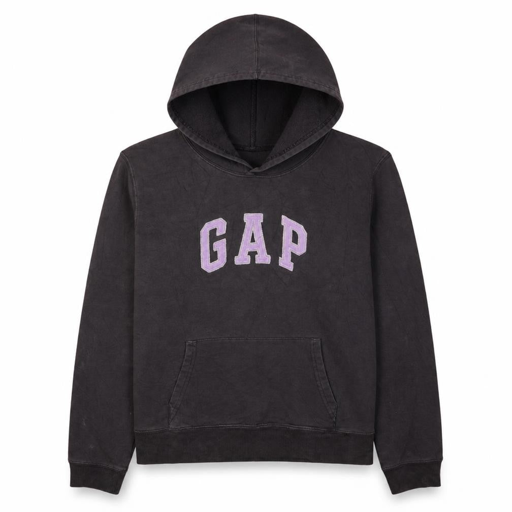 Gap Women Black Pullover Hoodie L Hooded Logo Sweatshirt