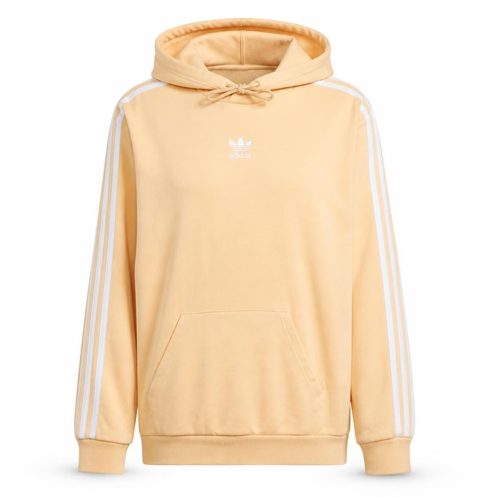 Front view of Adidas Women’s Beige Pullover Hoodie XS Relaxed Fit Cotton Blend