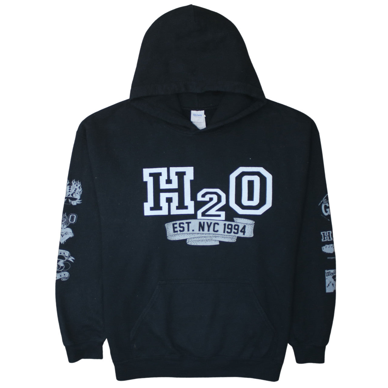 Mens UK Size L Gildan Black Pullover Hoodie