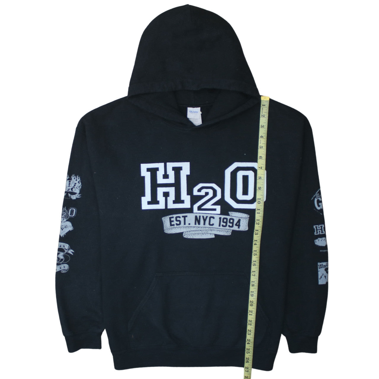 Mens UK Size L Gildan Black Pullover Hoodie