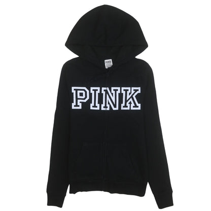 Womens UK Size XS Victoria's Secret PINK Black Full Zip Hoodie