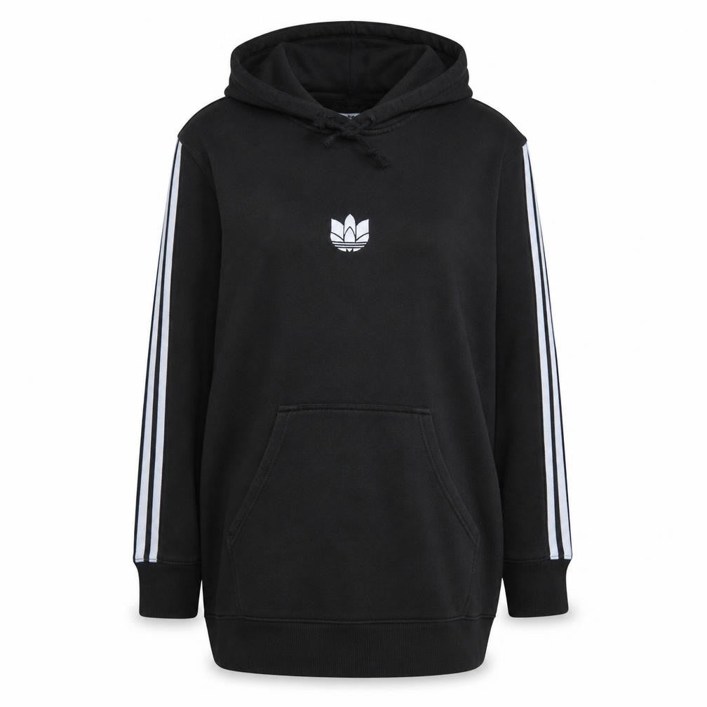 Front view of Adidas women’s black pullover hoodie uk 12 trefoil logo 3-stripes cotton blend
