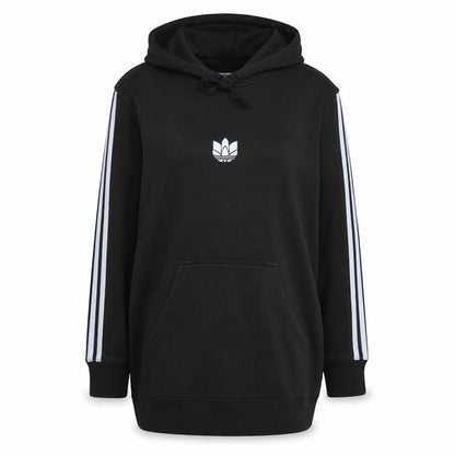 Front view of Adidas women’s black pullover hoodie uk 12 trefoil logo 3-stripes cotton blend