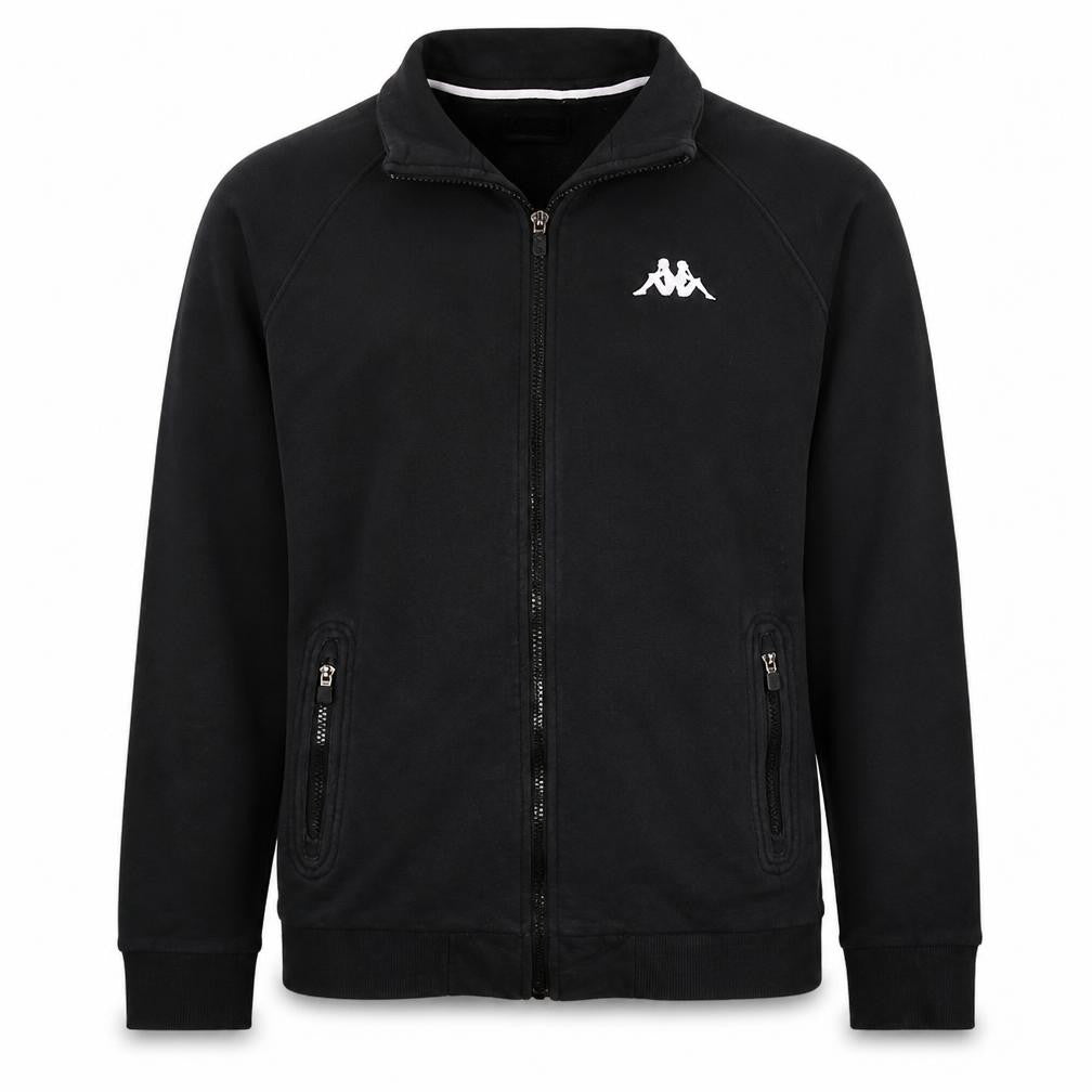 Front view of Kappa boys’ black xl full zip fleece sweatshirt with logo