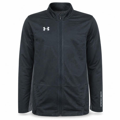 Front view of Under Armour boys’ black yxl full zip sweatshirt athletic loose fit
