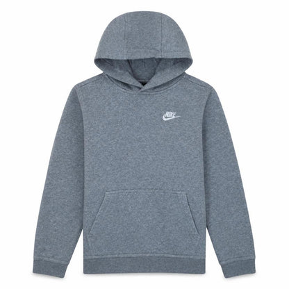 Front view of Nike boys’ grey pullover hoodie, size L, 147-158cm cotton blend