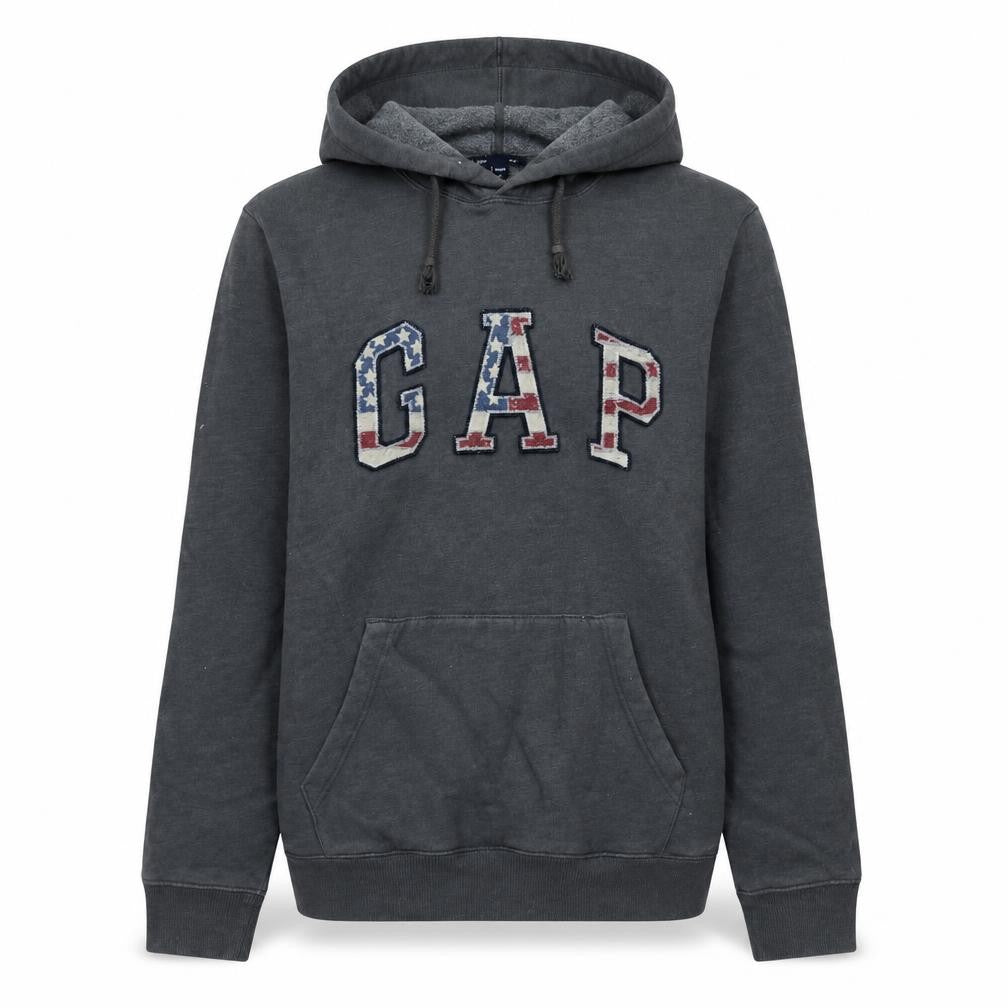 Gap Women Grey Pullover Hoodie Small American Flag Logo Casual
