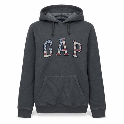 Gap Women Grey Pullover Hoodie Small American Flag Logo Casual