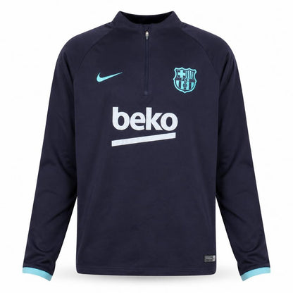 Front view of Nike boys’ fc barcelona navy blue dri-fit 1/4 zip sweatshirt xl 13-15 yrs