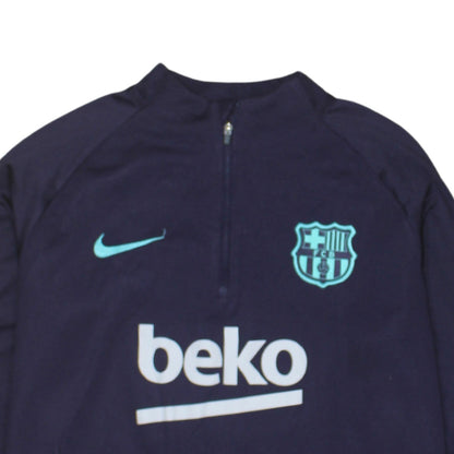 Nike Boys FC Barcelona Navy Blue Dri-Fit 1/4 Zip Sweatshirt XL 13-15 Yrs
