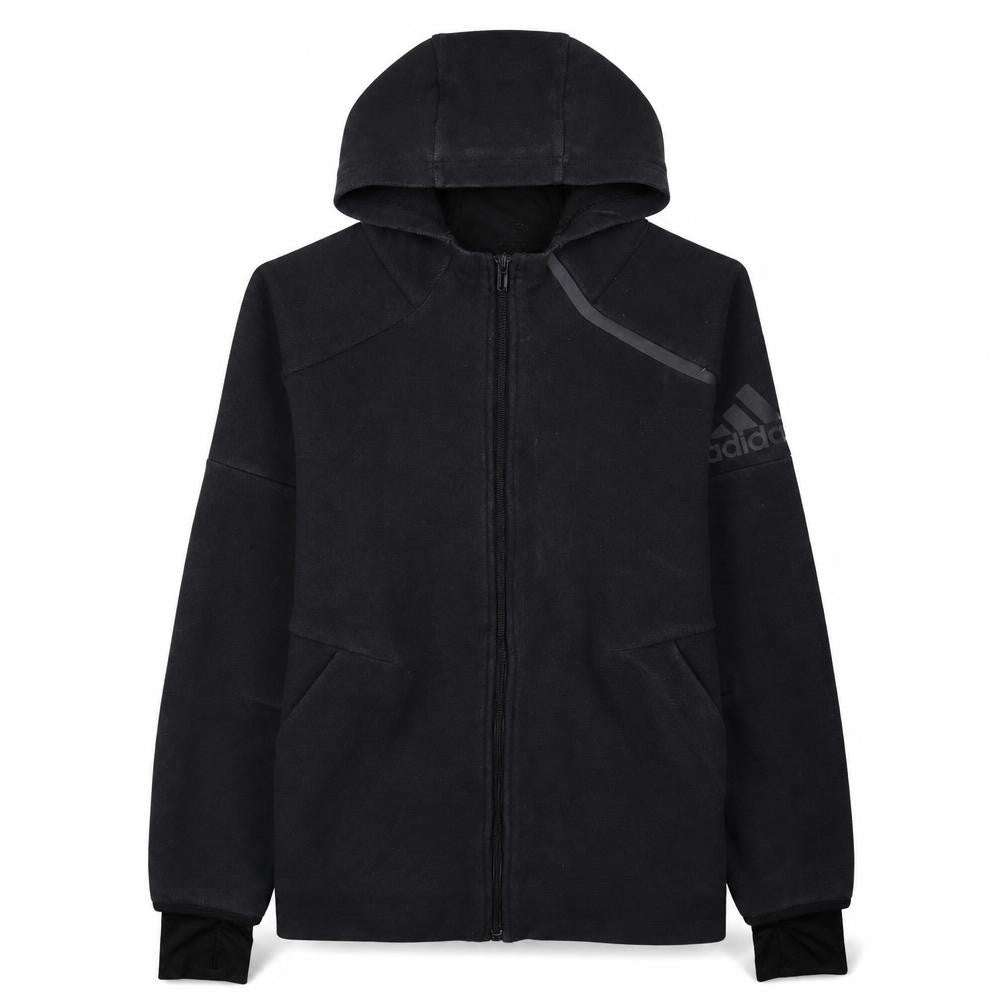 Front view of Adidas boys’ black full zip hoodie, size 11-12, years hooded fleece