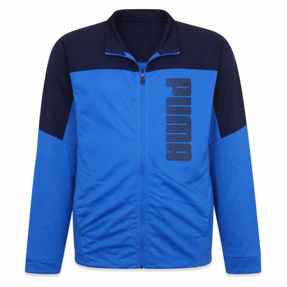 Front view of Puma boys’ blue full zip sports sweatshirt, size 16, years