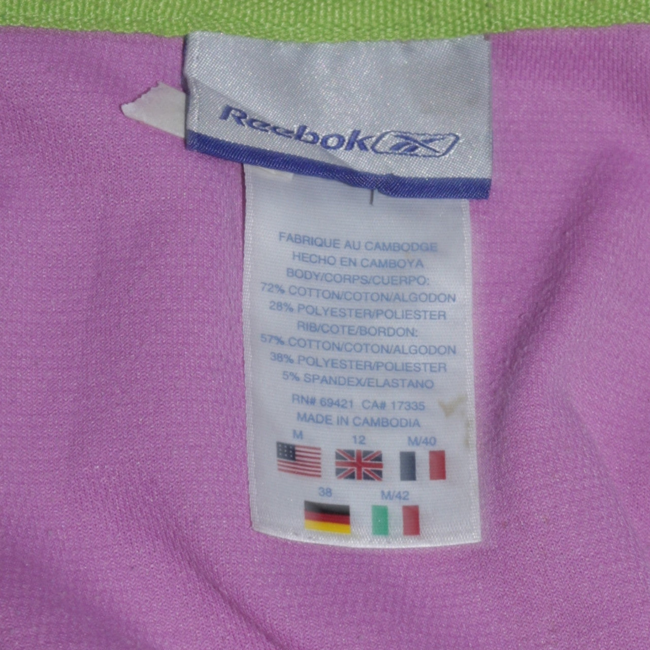 Womens UK Size 12 Reebok Pink Full Zip Hoodie