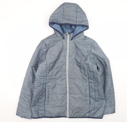 Nathalie Andersen Womens Blue Hooded Mid-Length Puffer Jacket M