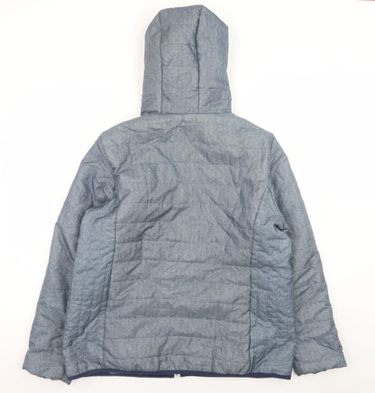 Nathalie Andersen Womens Blue Hooded Mid-Length Puffer Jacket M