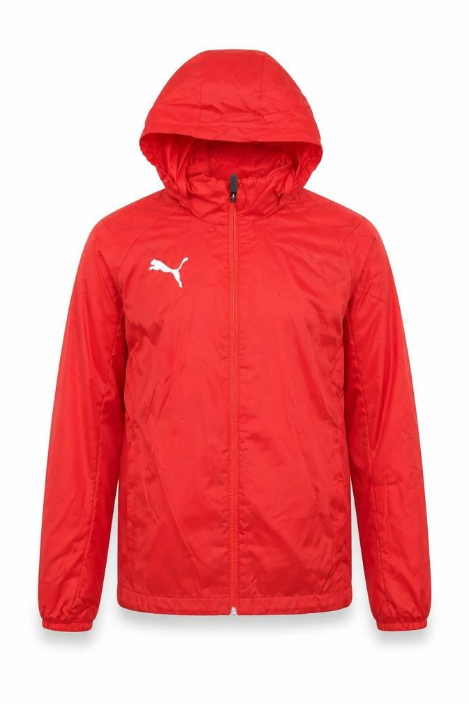 Front view of Puma boys’ red hooded windbreaker jacket 14 years lightweight zip up