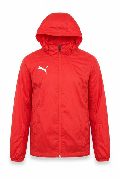 Front view of Puma boys’ red hooded windbreaker jacket 14 years lightweight zip up