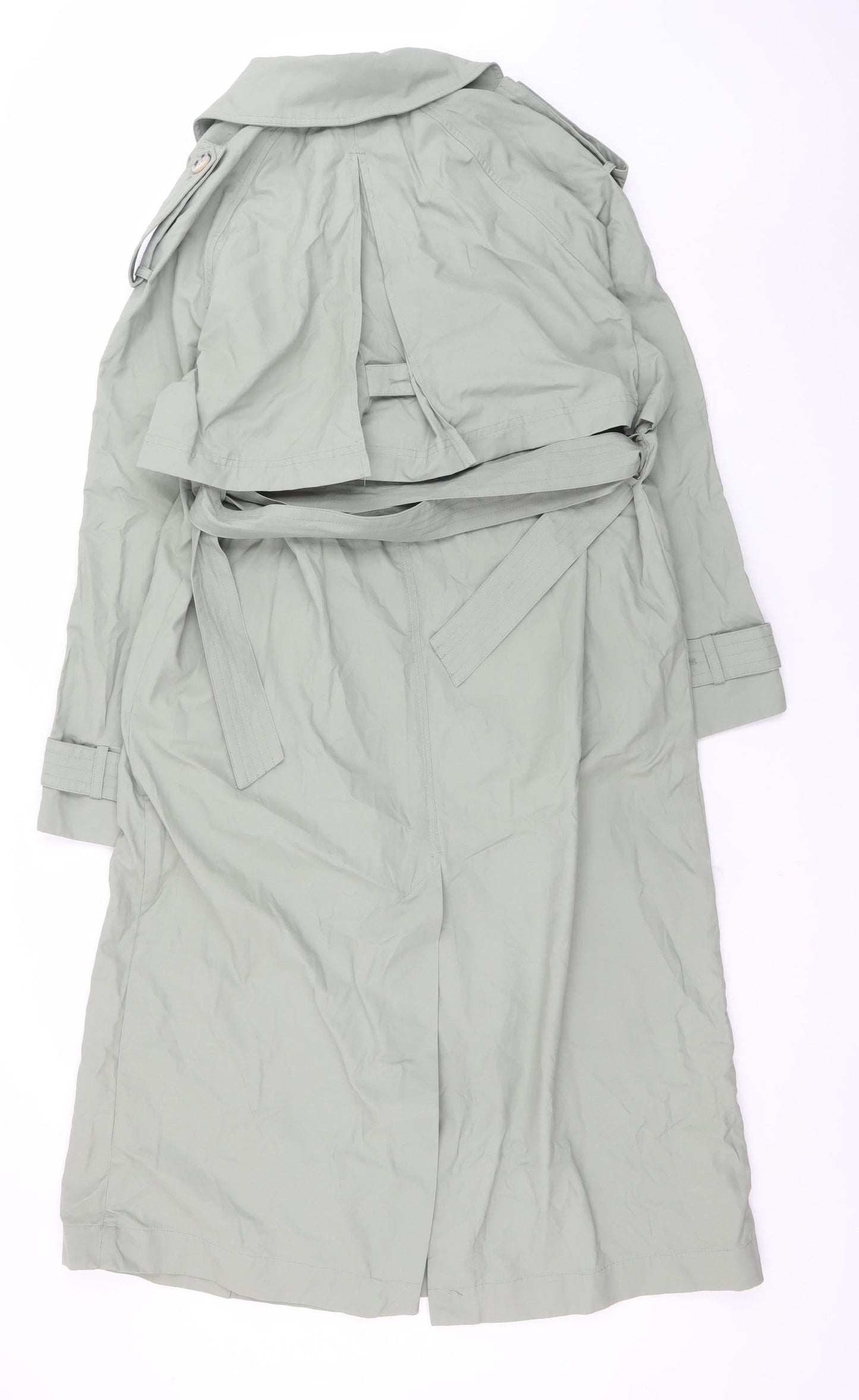Reserved Women's Green Long Trench Coat M Belted Double-Breasted