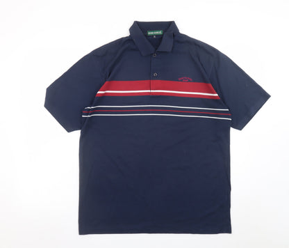 Hugo Samuel Men's Navy Striped Cotton Polo Shirt XL Classic Fit